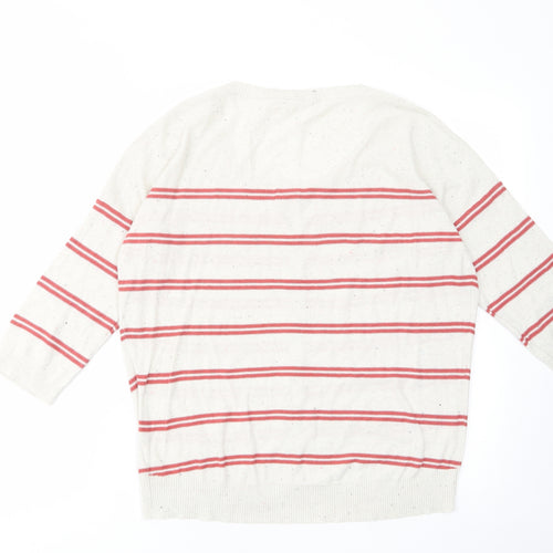 Fat Face Womens Ivory Boat Neck Striped Acrylic Cardigan Jumper Size 12 - Logo, Embroided