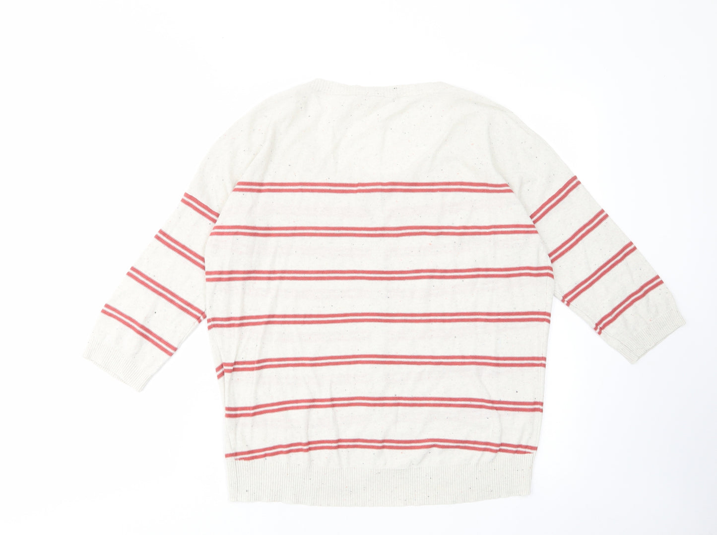 Fat Face Womens Ivory Boat Neck Striped Acrylic Cardigan Jumper Size 12 - Logo, Embroided