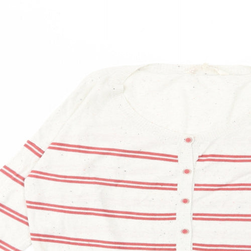 Fat Face Womens Ivory Boat Neck Striped Acrylic Cardigan Jumper Size 12 - Logo, Embroided