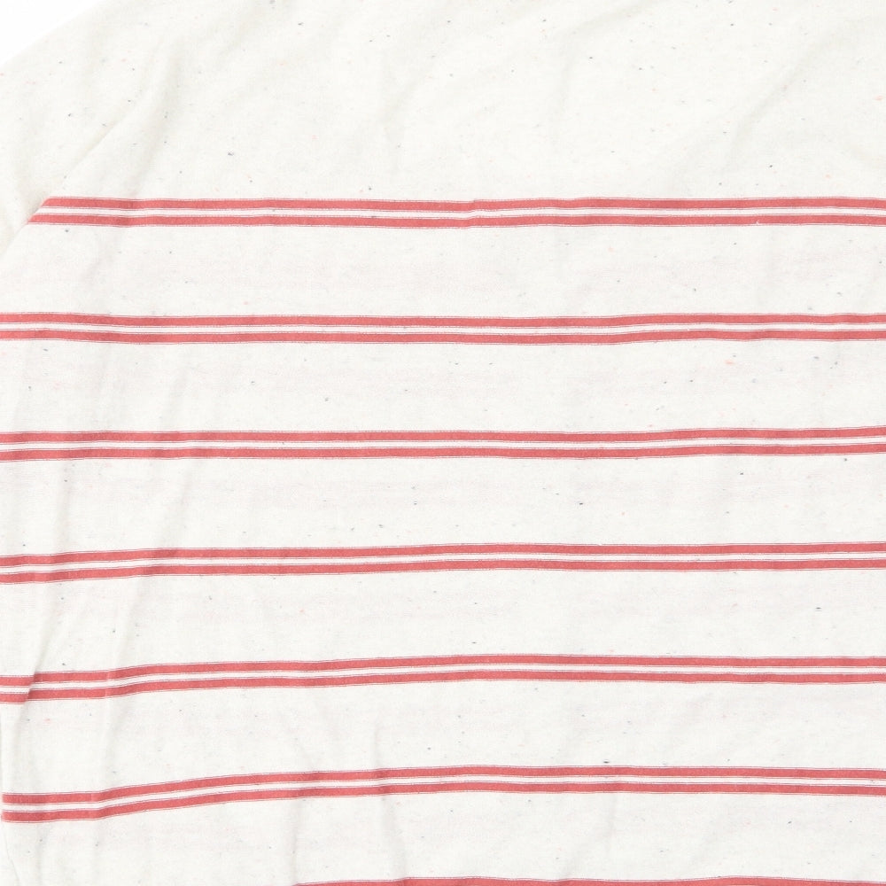 Fat Face Womens Ivory Boat Neck Striped Acrylic Cardigan Jumper Size 12 - Logo, Embroided