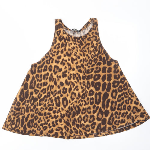 ASOS Womens Brown Animal Print Polyester Camisole Tank Size 8 Scoop Neck