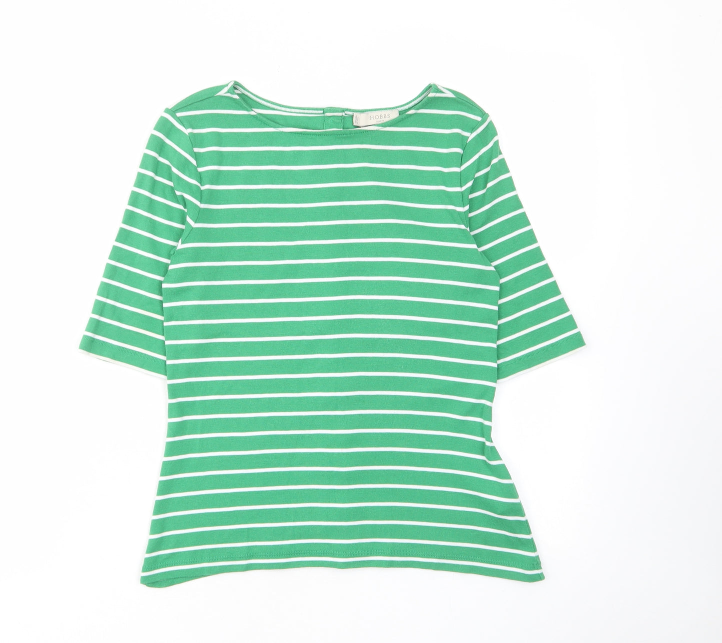 Hobbs Womens Green Striped Cotton Basic T-Shirt Size S Boat Neck
