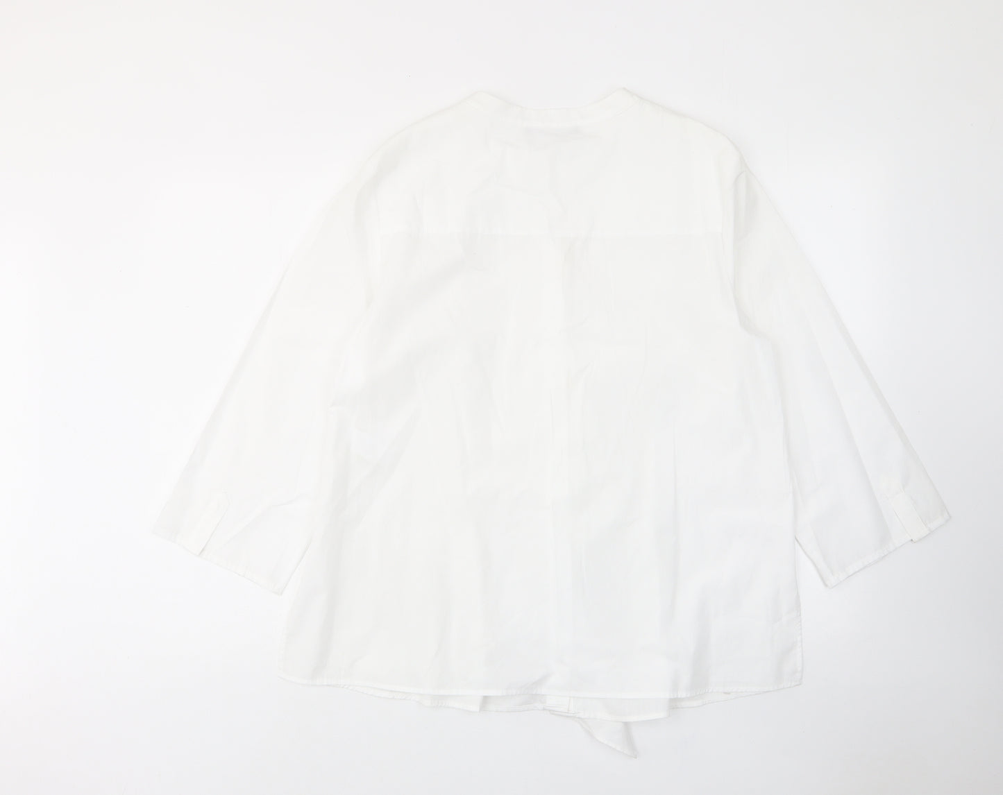Marks and Spencer Womens White Cotton Basic Button-Up Size 14 Crew Neck - Frill