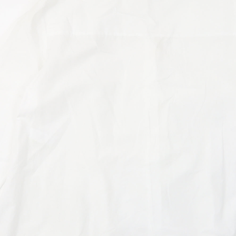 Marks and Spencer Womens White Cotton Basic Button-Up Size 14 Crew Neck - Frill