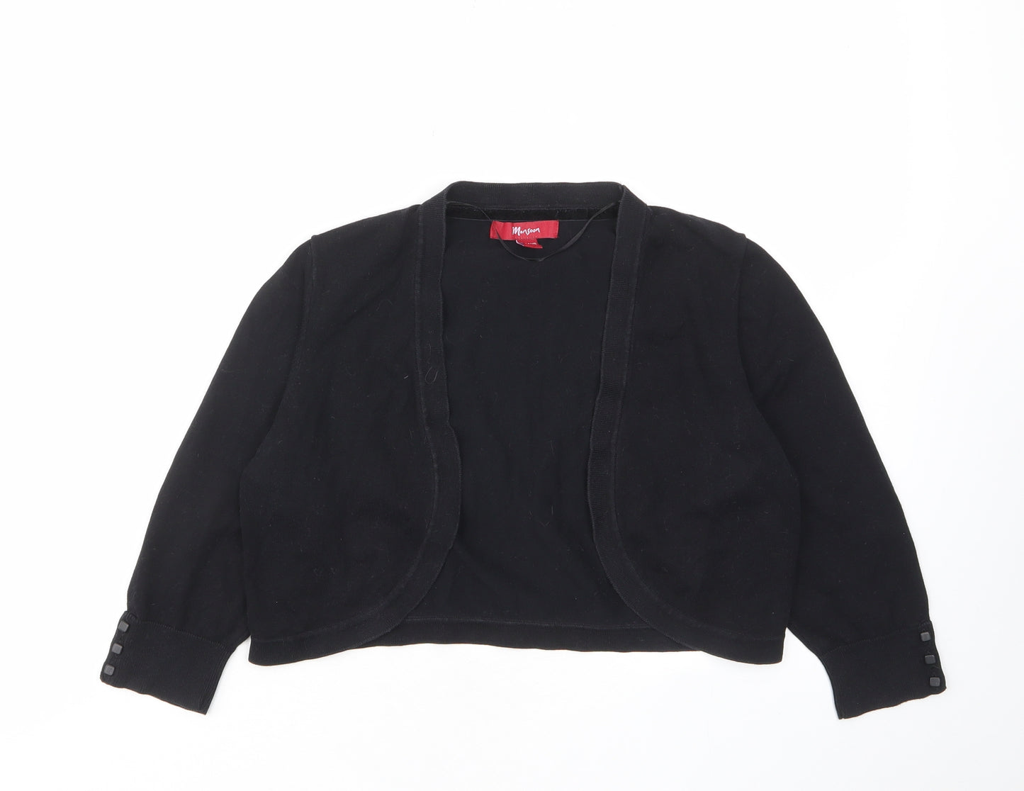Monsoon Womens Black V-Neck Cotton Cardigan Jumper Size 12 - Cropped, Open