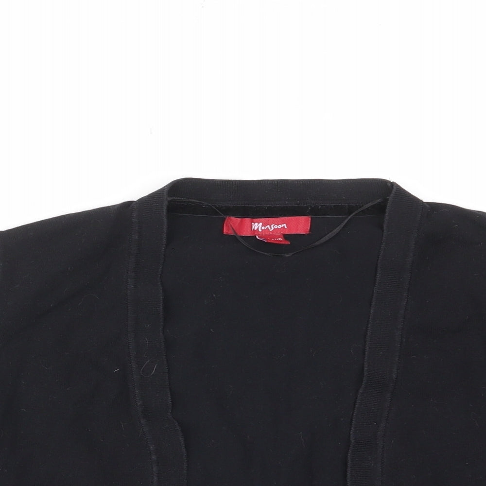Monsoon Womens Black V-Neck Cotton Cardigan Jumper Size 12 - Cropped, Open