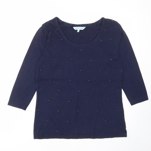 Dickins & Jones Womens Blue Cotton Basic T-Shirt Size S Scoop Neck - Studded