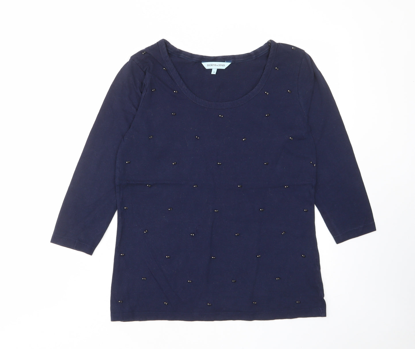 Dickins & Jones Womens Blue Cotton Basic T-Shirt Size S Scoop Neck - Studded