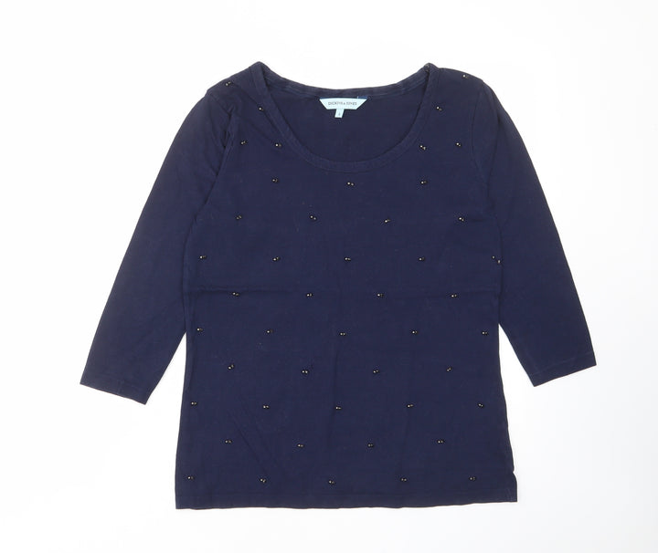Dickins & Jones Womens Blue Cotton Basic T-Shirt Size S Scoop Neck - Studded