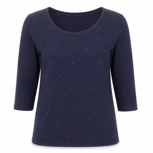 Dickins & Jones Womens Blue Cotton Basic T-Shirt Size S Scoop Neck - Studded