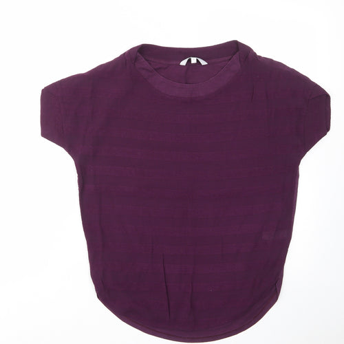 NEXT Womens Purple Striped Viscose Basic T-Shirt Size 8 Crew Neck - Ruched Sides