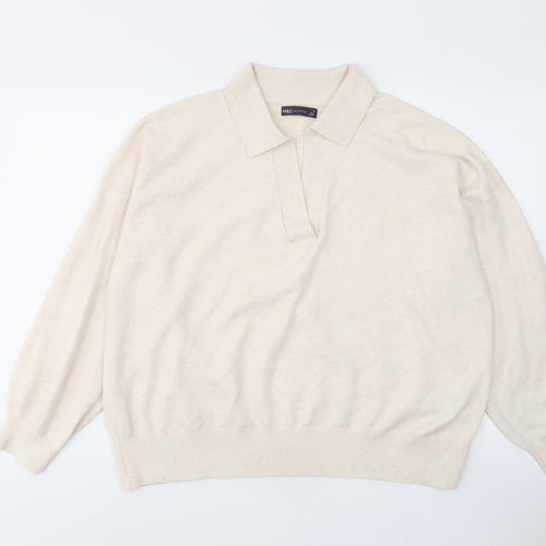 Mark Alexander Womens Beige V-Neck Polyester Pullover Jumper Size XL - Collared