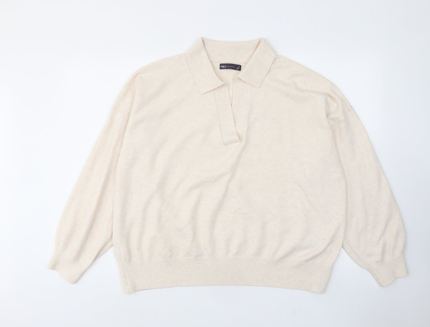 Mark Alexander Womens Beige V-Neck Polyester Pullover Jumper Size XL - Collared