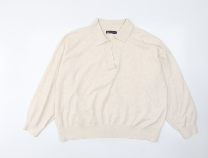 Mark Alexander Womens Beige V-Neck Polyester Pullover Jumper Size XL - Collared