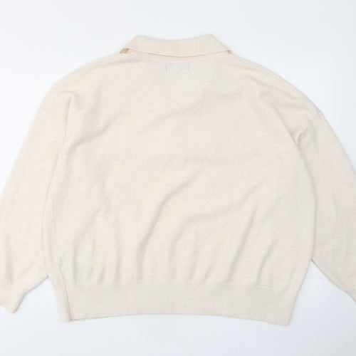 Mark Alexander Womens Beige V-Neck Polyester Pullover Jumper Size XL - Collared