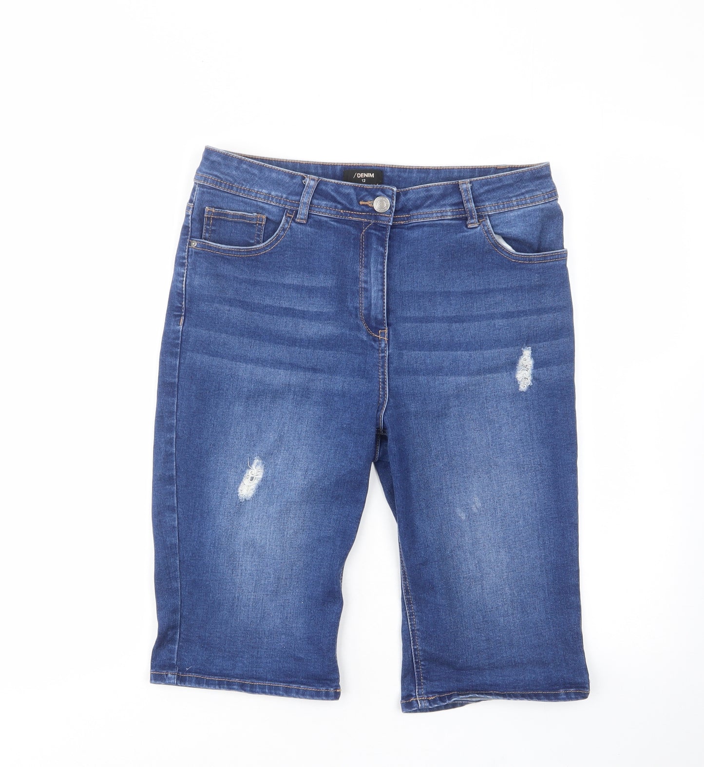 Matalan Womens Blue Cotton Bermuda Shorts Size 12 L13 in Regular Zip - Pockets, Belt Loops