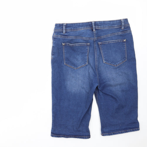 Matalan Womens Blue Cotton Bermuda Shorts Size 12 L13 in Regular Zip - Pockets, Belt Loops
