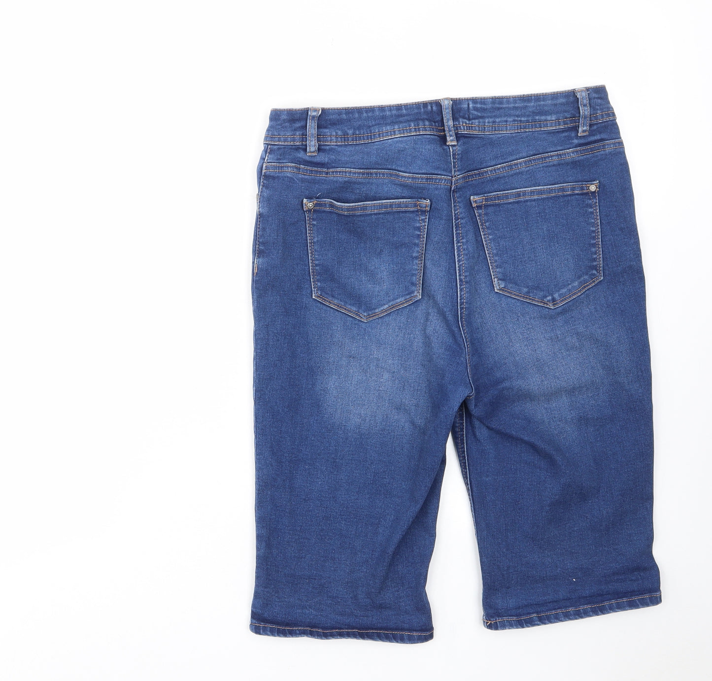 Matalan Womens Blue Cotton Bermuda Shorts Size 12 L13 in Regular Zip - Pockets, Belt Loops