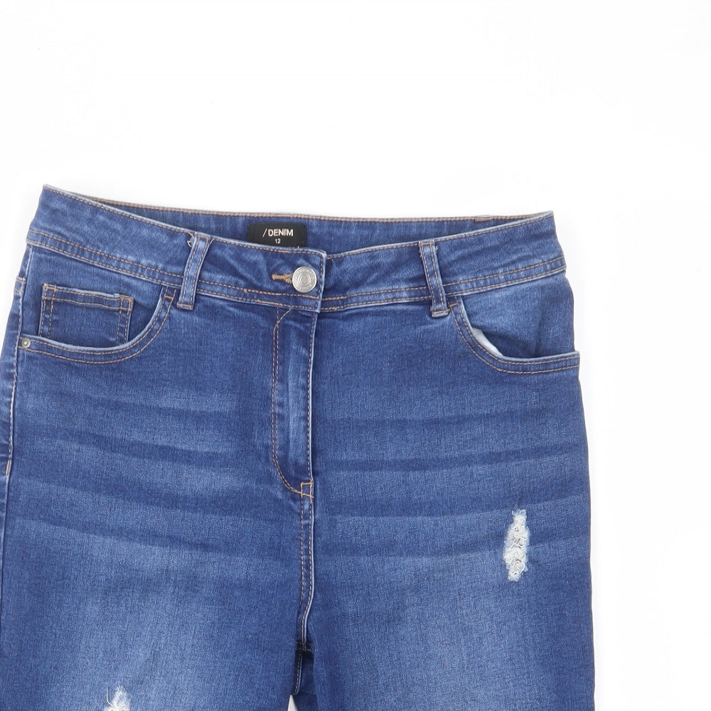 Matalan Womens Blue Cotton Bermuda Shorts Size 12 L13 in Regular Zip - Pockets, Belt Loops