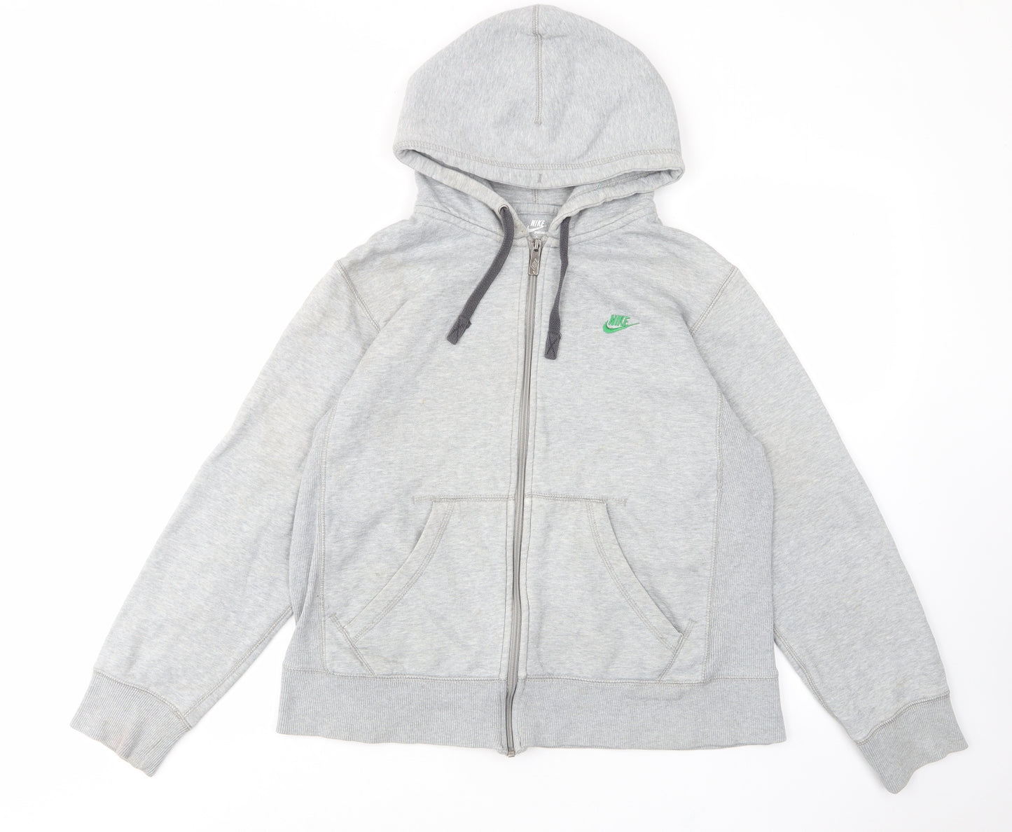 Nike Mens Grey Cotton Full Zip Hoodie Size M - Pockets, Logo, Embroided