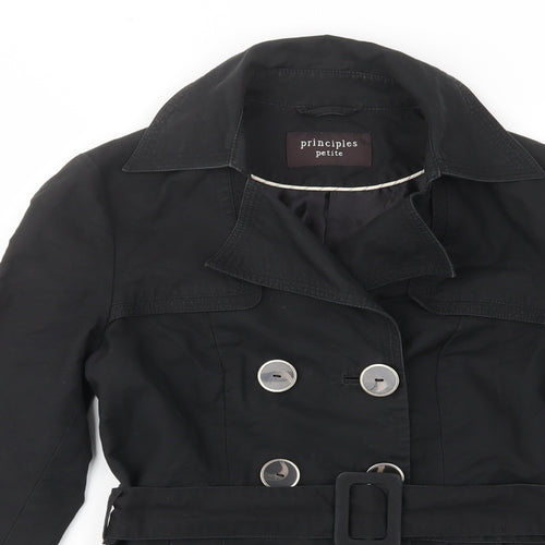 Principles Womens Black Jacket Size 8 Button - Pockets, Belted