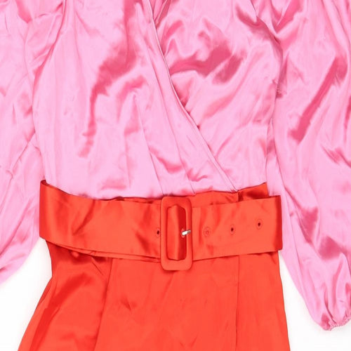 NEXT Womens Multicoloured Polyester A-Line Size 8 V-Neck Zip - Snap, Belted