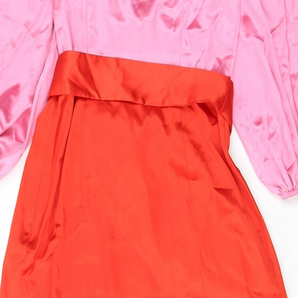 NEXT Womens Multicoloured Polyester A-Line Size 8 V-Neck Zip - Snap, Belted