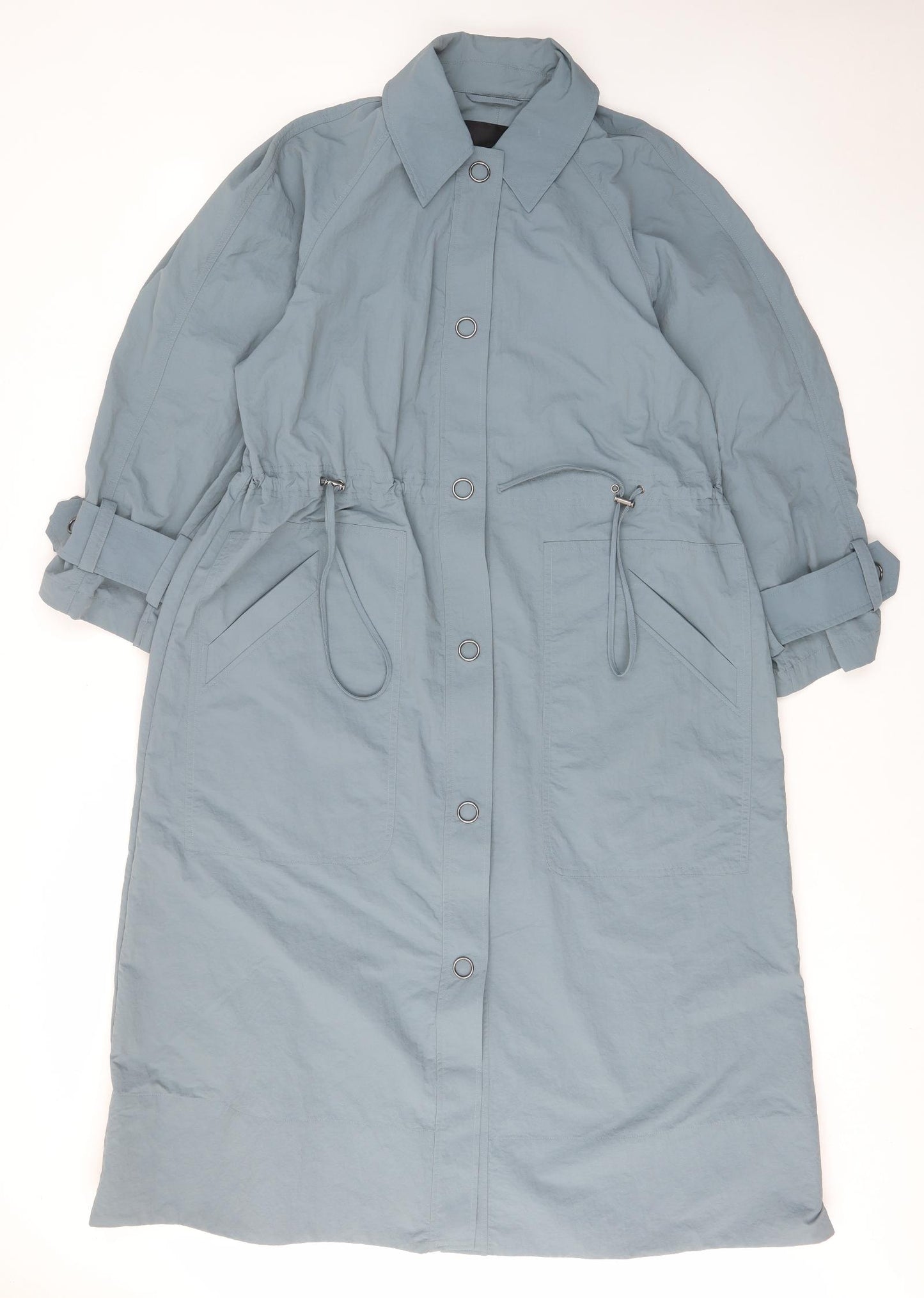 French Connection Womens Blue Trench Coat Coat Size M Button - Pockets, Collared