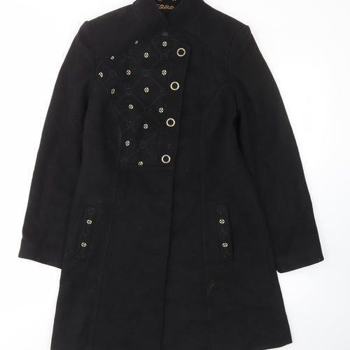 Tasan Womens Black Argyle/Diamond Overcoat Coat Size S Snap - Pockets, Embroided, Collared, Gitter