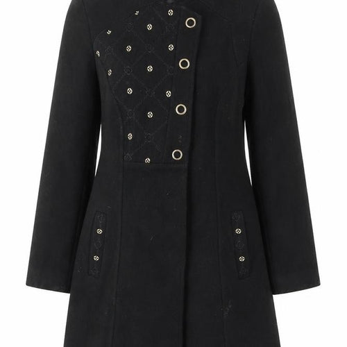 Tasan Womens Black Argyle/Diamond Overcoat Coat Size S Snap - Pockets, Embroided, Collared, Gitter