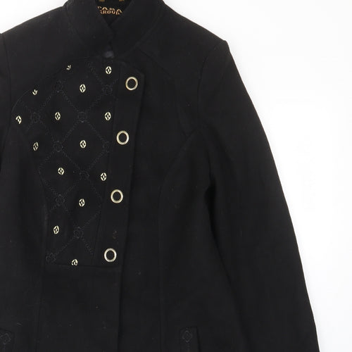 Tasan Womens Black Argyle/Diamond Overcoat Coat Size S Snap - Pockets, Embroided, Collared, Gitter