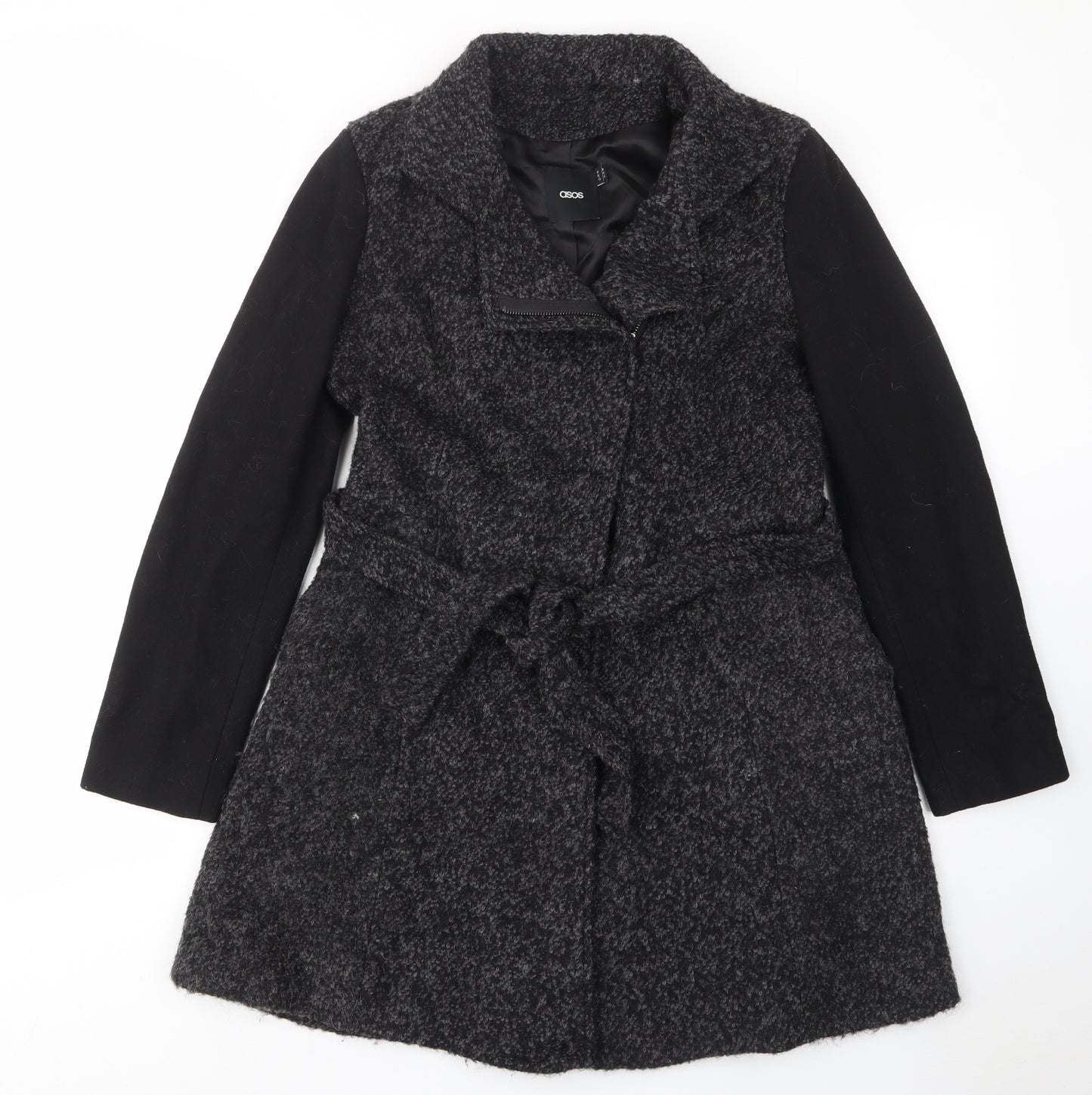 ASOS Womens Grey Overcoat Coat Size 10 Zip - Pockets, Belted