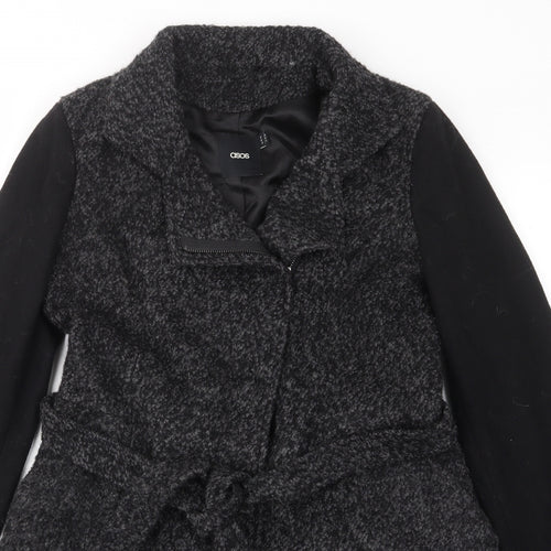 ASOS Womens Grey Overcoat Coat Size 10 Zip - Pockets, Belted