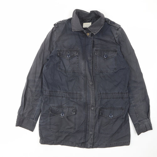 Oasis Womens Blue Military Jacket Jacket Size 12 Zip - Buttons, Collared, Tie