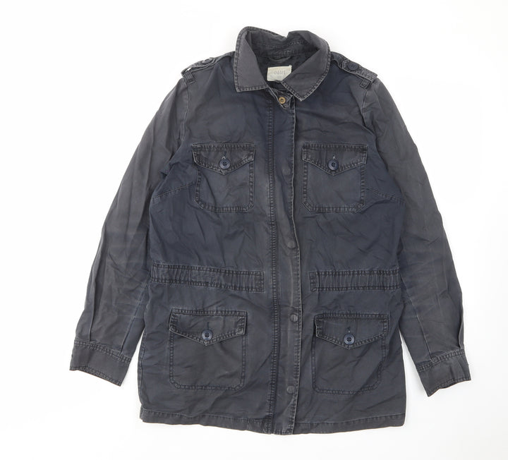 Oasis Womens Blue Military Jacket Jacket Size 12 Zip - Buttons, Collared, Tie
