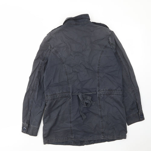 Oasis Womens Blue Military Jacket Jacket Size 12 Zip - Buttons, Collared, Tie