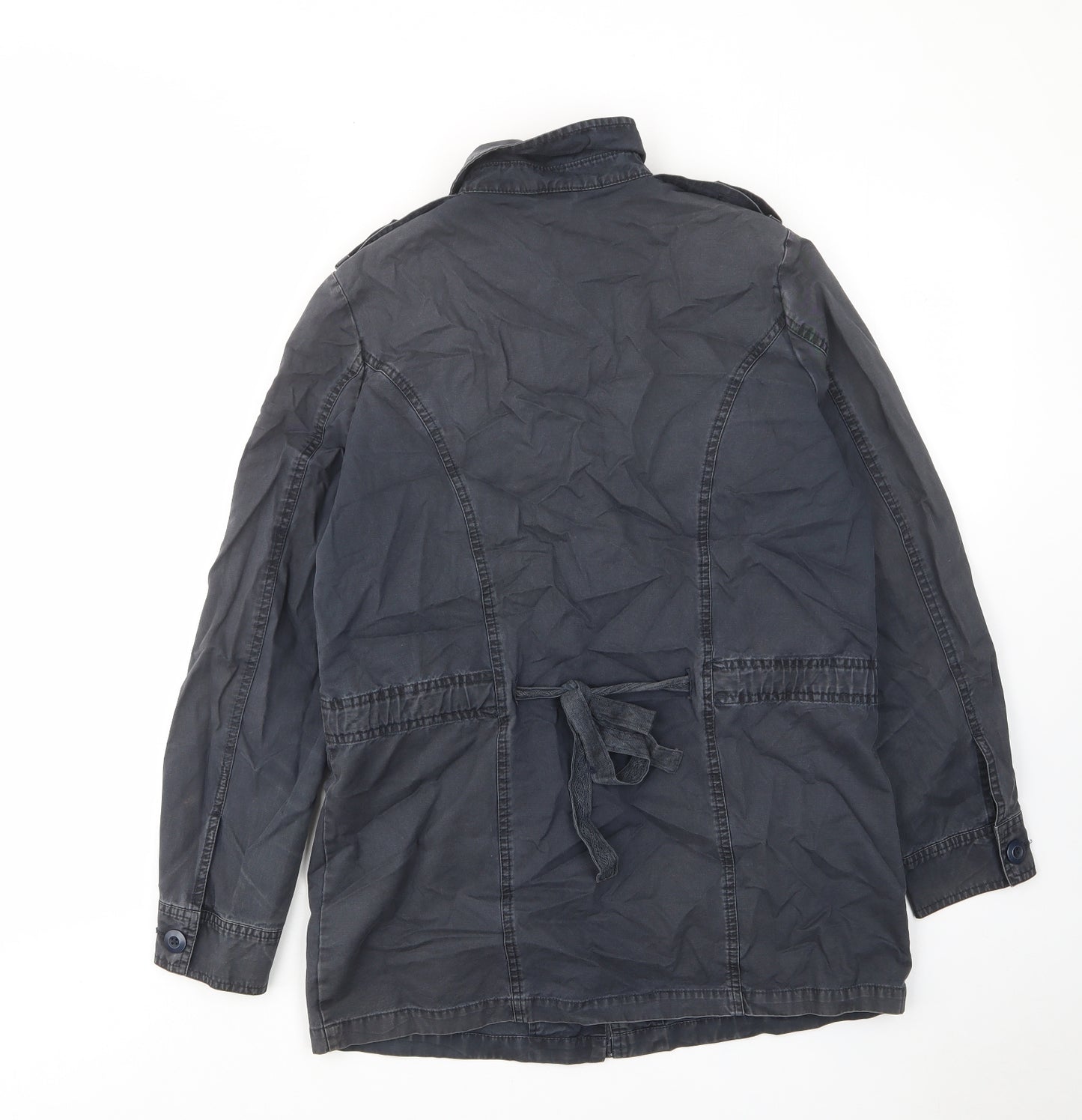 Oasis Womens Blue Military Jacket Jacket Size 12 Zip - Buttons, Collared, Tie