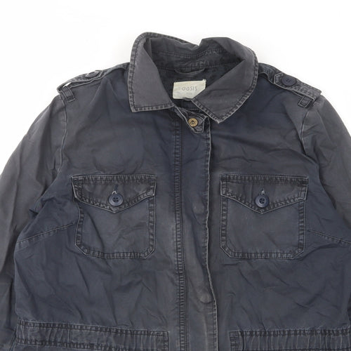 Oasis Womens Blue Military Jacket Jacket Size 12 Zip - Buttons, Collared, Tie