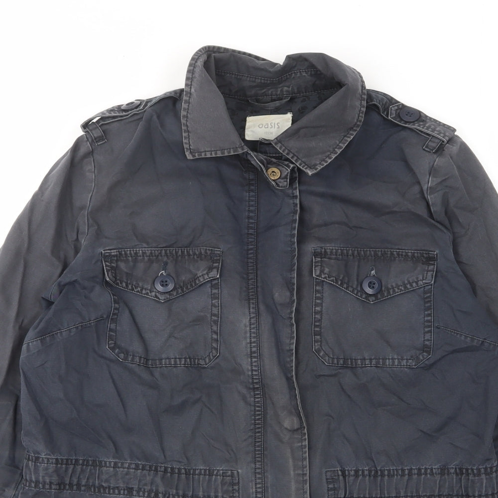 Oasis Womens Blue Military Jacket Jacket Size 12 Zip - Buttons, Collared, Tie