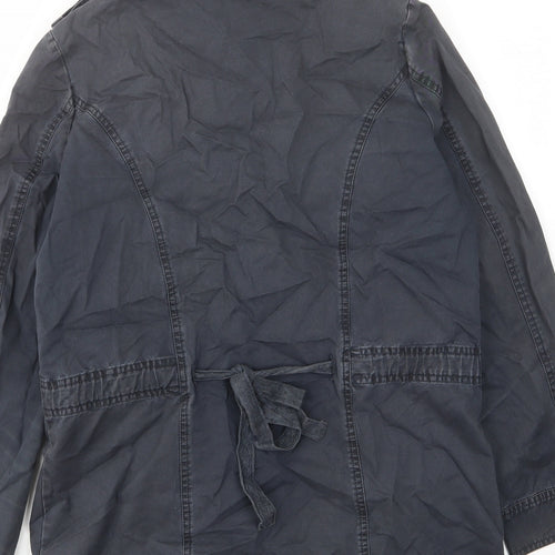 Oasis Womens Blue Military Jacket Jacket Size 12 Zip - Buttons, Collared, Tie