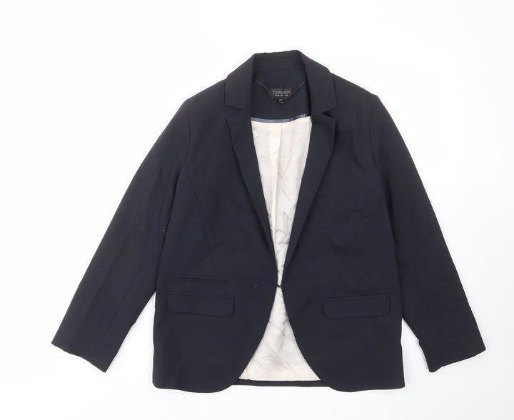 Topshop Womens Blue Jacket Blazer Size 10 Hook & Eye
