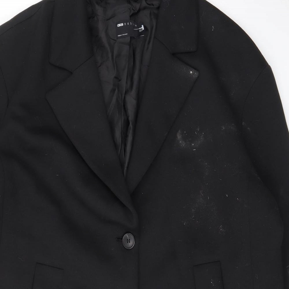 ASOS Womens Black Overcoat Coat Size 18 Button - Pockets