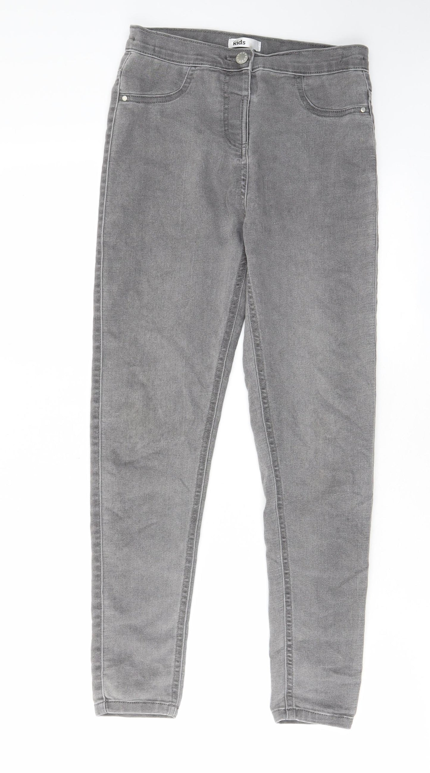 M&Co Girls Grey Cotton Skinny Jeans Size 11-12 Years L25 in Regular Zip - Pockets