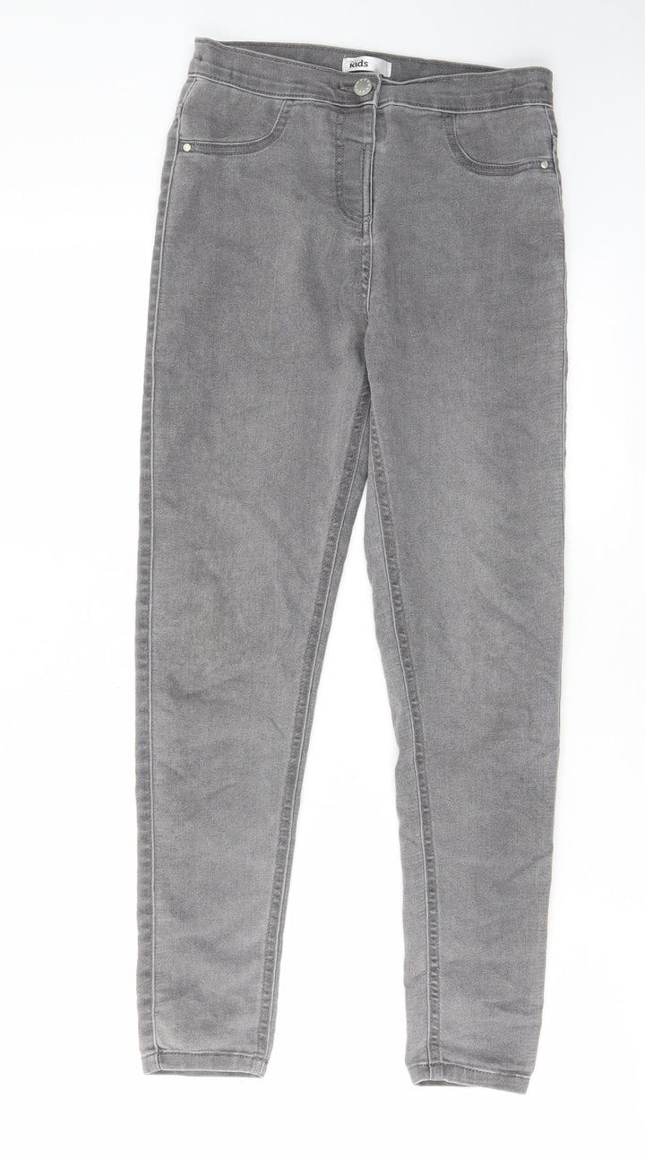 M&Co Girls Grey Cotton Skinny Jeans Size 11-12 Years L25 in Regular Zip - Pockets