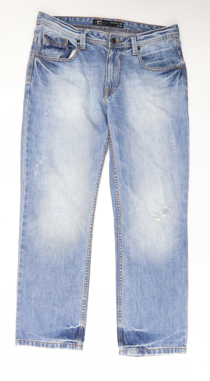 Burton Mens Blue Cotton Straight Jeans Size 34 in L30 in Slim Zip - Short leg, Pockets