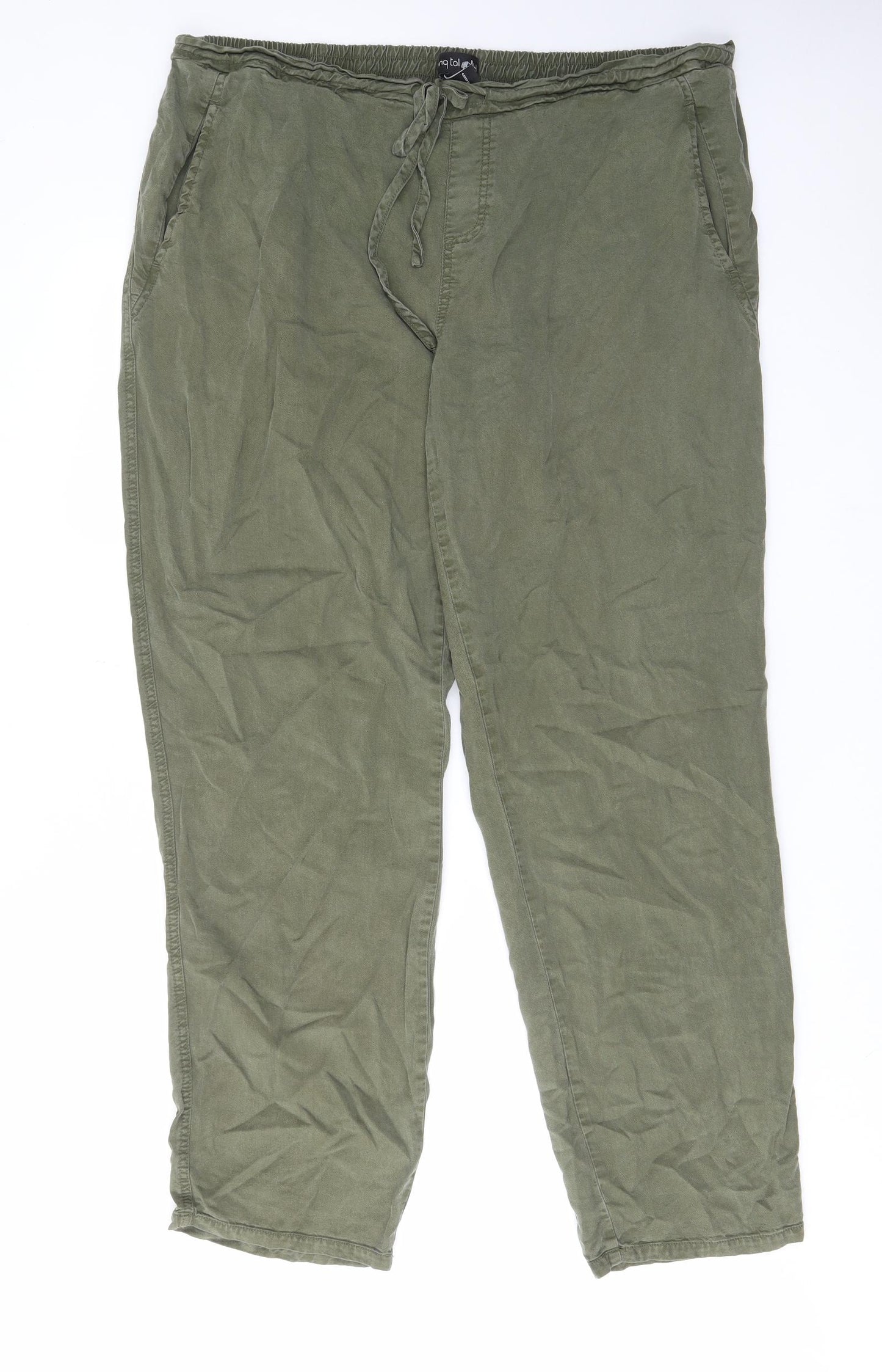 Long Tall Sally Womens Green Lyocell Trousers Size 22 L32 in Regular Tie - Pockets, Elastic waist