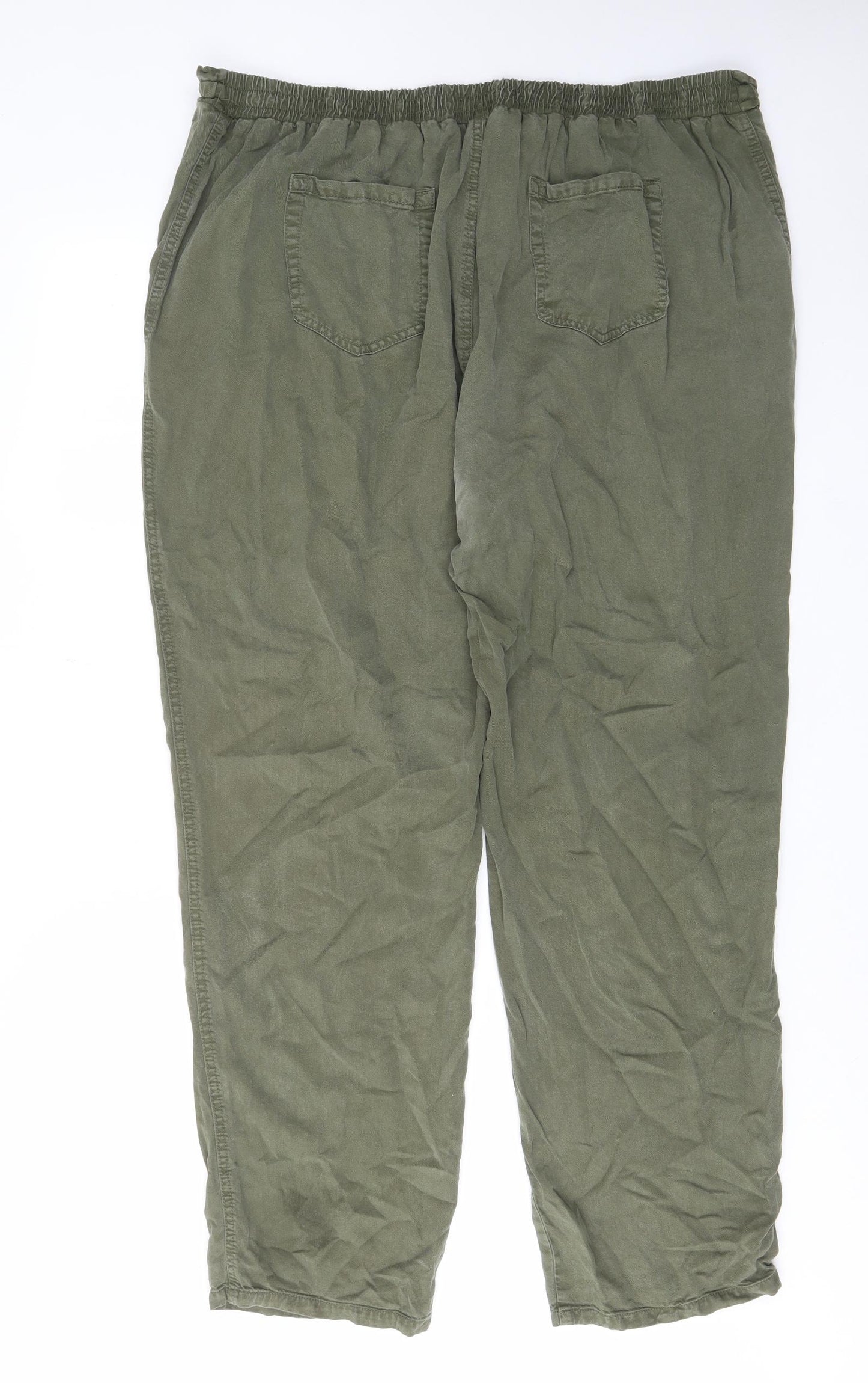 Long Tall Sally Womens Green Lyocell Trousers Size 22 L32 in Regular Tie - Pockets, Elastic waist