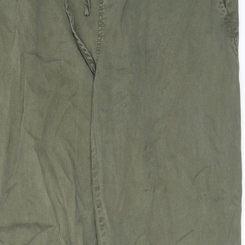 Long Tall Sally Womens Green Lyocell Trousers Size 22 L32 in Regular Tie - Pockets, Elastic waist