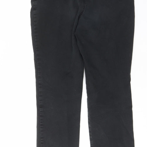 Marks and Spencer Womens Black Cotton Chino Trousers Size 12 L27 in Regular Zip - Pockets, Belt Loops