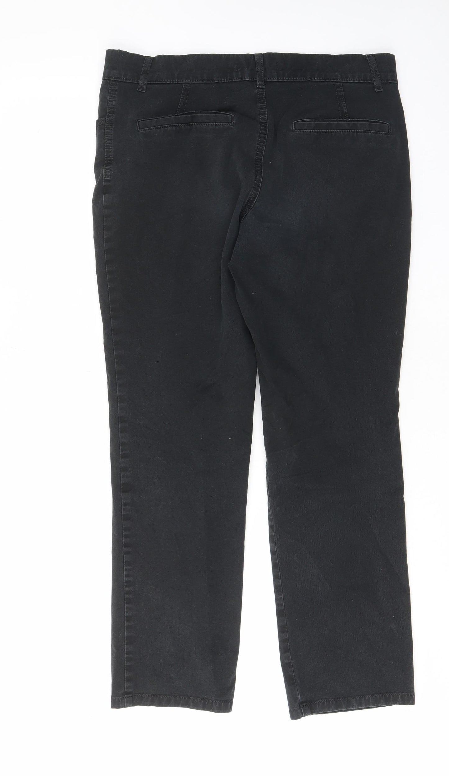 Marks and Spencer Womens Black Cotton Chino Trousers Size 12 L27 in Regular Zip - Pockets, Belt Loops